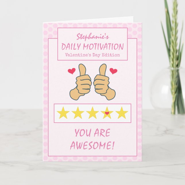 Funny Pink Thumbs Up Awesome Valentines Day Holiday Card (Front)
