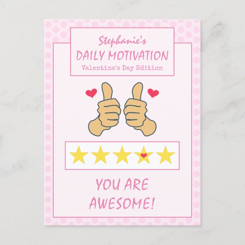 Funny Pink Thumbs Up Awesome Valentines Day Holiday Postcard