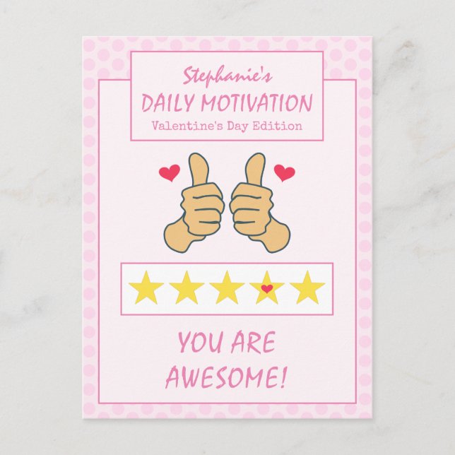 Funny Pink Thumbs Up Awesome Valentines Day  Holiday Postcard (Front)