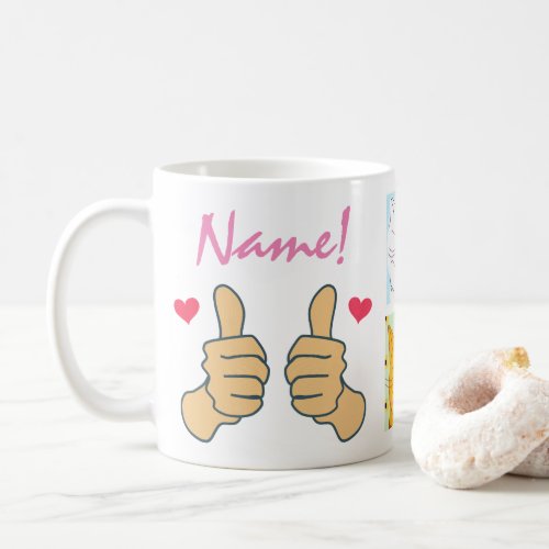 Funny Pink Thumbs Up Custom Name Photo Coffee Mug
