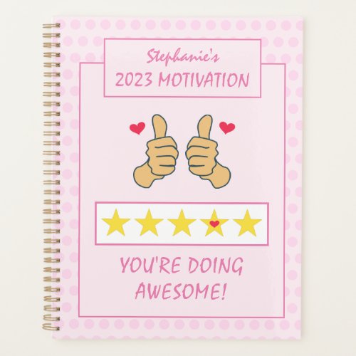 Funny Pink Thumbs Up Five Star Rating 2023 Planner