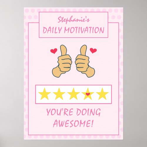 Funny Pink Thumbs Up Five Star Rating Custom Name  Poster