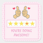 Funny Pink Thumbs Up Five Star Rating Kids Reward  Square Sticker