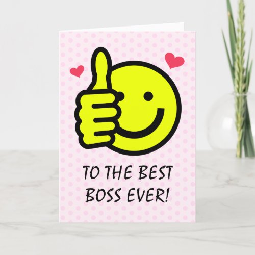 Funny Pink Thumbs Up Smile Face Boss Birthday Card