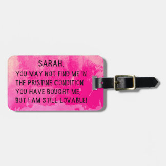 FUNNY PINK TRAVEL TAG, COOL GIRLY LUGGAGE MESSAGE LUGGAGE TAG