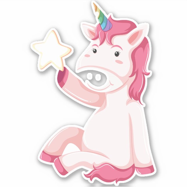 Funny Pink Unicorn Sticker (Front)