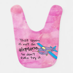 Funny Pink Watercolor Brush Strokes Blue Airplane Baby Bib