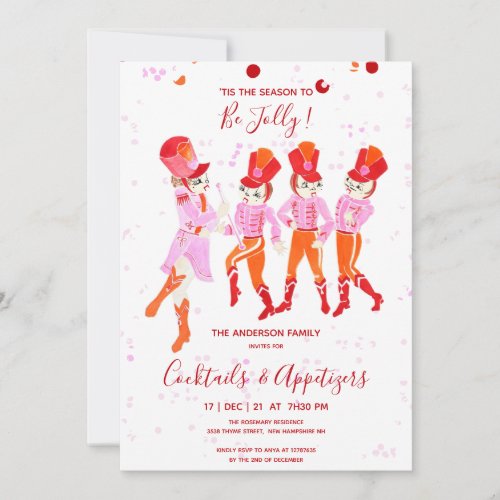 Funny Pink Watercolored Nutcracker Ballet Holiday Invitation