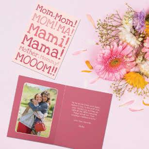 Funny Pink Yelling at Mom Typography Mother's Day Card