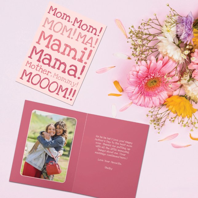 Funny Pink Yelling at Mom Typography Mother's Day Card (Creator Uploaded)