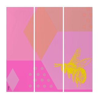 Funny Pink Yellow Bee Triptych