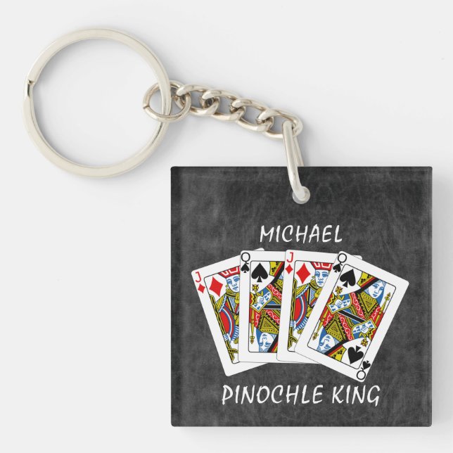 Funny Pinochle King on Black Keychain (Front)