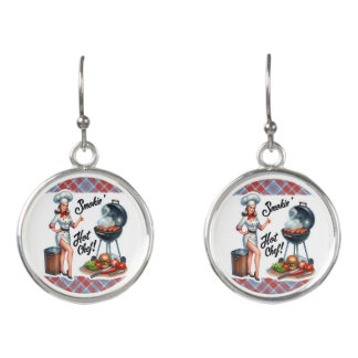 Funny Pinup Girl BBQ Earrings Jewelry Gift