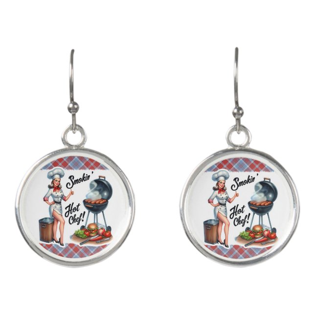 Funny Pinup Girl BBQ Earrings Jewelry Gift (Front)