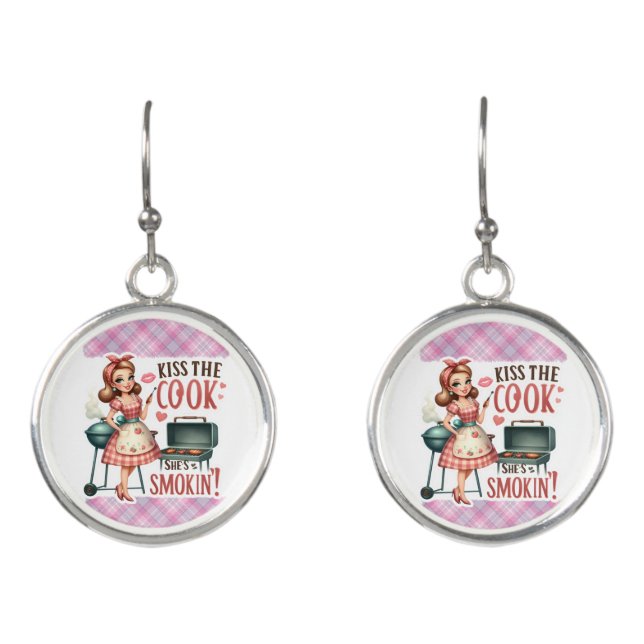 Funny Pinup Girl BBQ Earrings Jewelry Gift (Front)