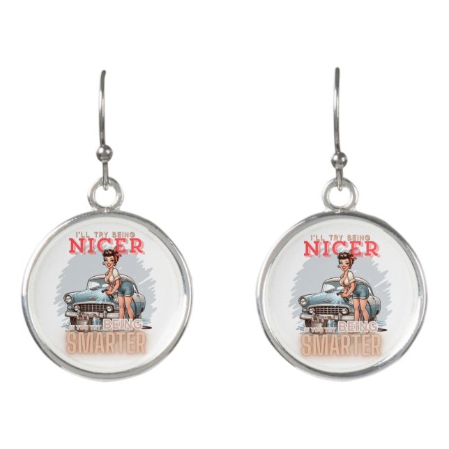 Funny Pinup Girl Earrings Jewelry Gift (Front)