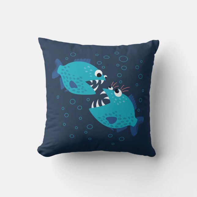 Funny Piranha Fish Gossiping Throw Pillow (Front)