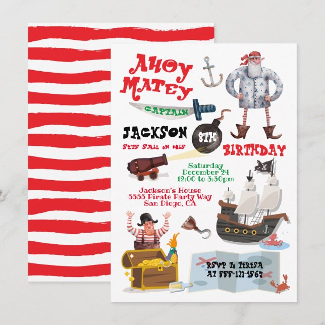 Funny Pirate Birthday Party Invitation (Front/Back)