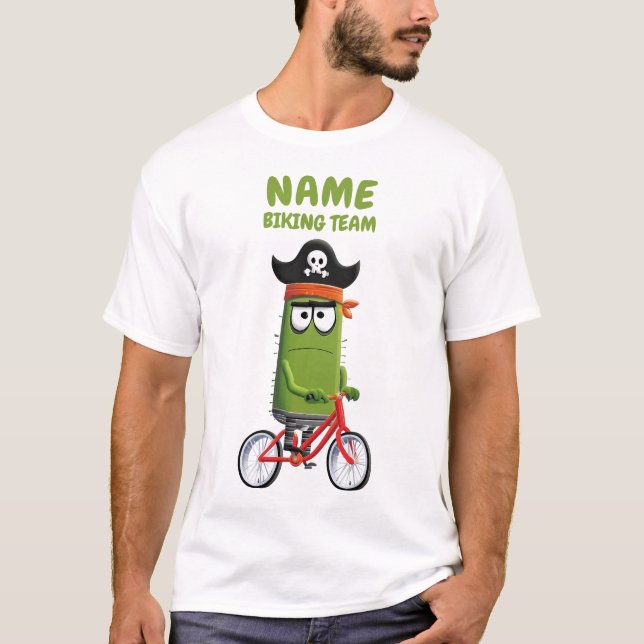 Funny Pirate Cactus Biking Team | Customizable T-Shirt (Front)