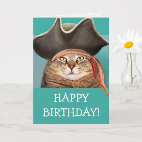 Funny Pirate Cat Birthday Card