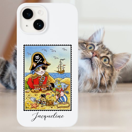 Funny Pirate Cat Mouse Custom Name Case_Mate iPhone 14 Case