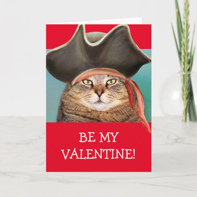Funny Pirate Cat Valentine's Day Holiday Card (Front)