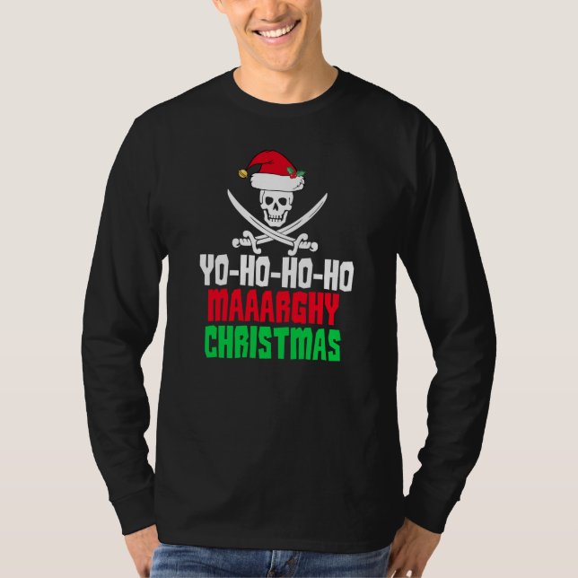 Funny Pirate Christmas Yo Ho Ho Ho T-Shirt (Front)