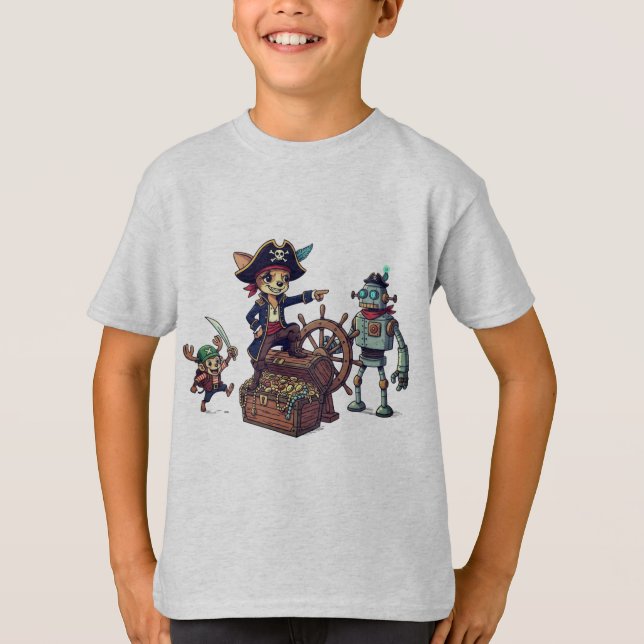 Funny Pirate Crew T-Shirt – Robot, Monkey  (Front)
