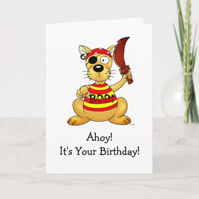 Funny Pirate Dog Birthday Greeting Card (Front)