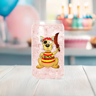 Funny Pirate Dog with Toy Sword Can Glass