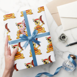 Funny Pirate Dog with Toy Sword Wrapping Paper