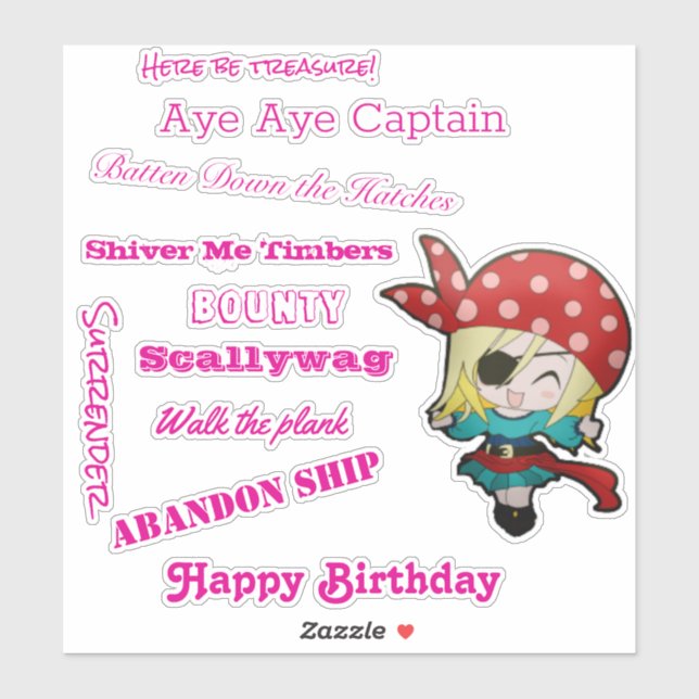 Funny Pirate  Girl slogan Sticker (Sheet)