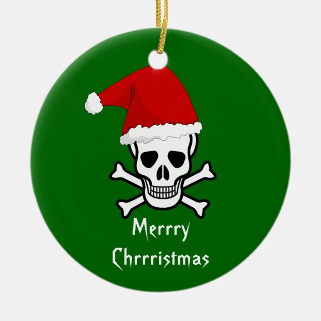 Funny Pirate Merry Christmas Greeting Arrrgh Matey Ceramic Ornament (Front)
