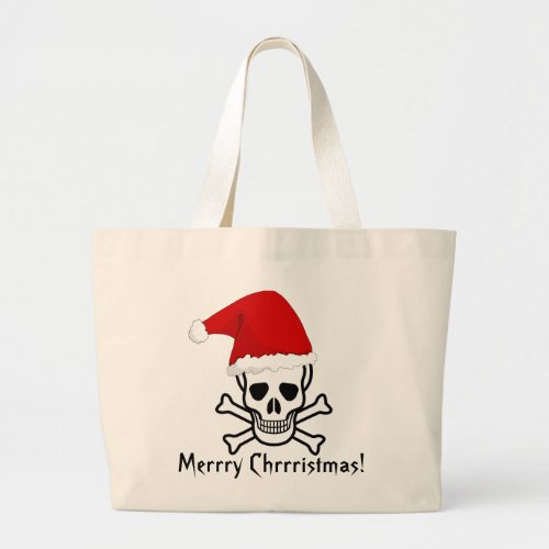 Funny Pirate Merry Christmas Greeting Arrrgh Matey Large Tote Bag