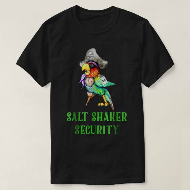 Funny Pirate Parrot Salt Shaker Design T-Shirt (Design Front)