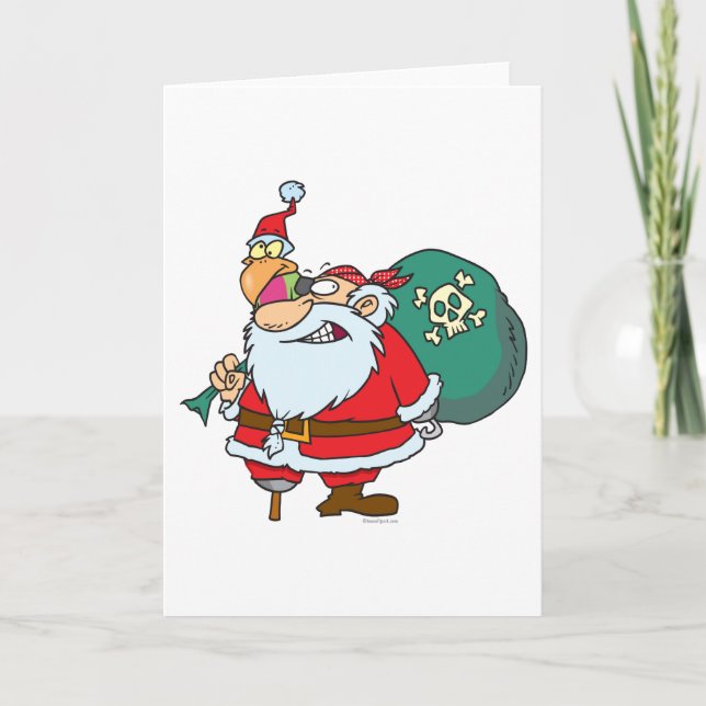 funny pirate santa and xmas parrot cartoon holiday card (Front)