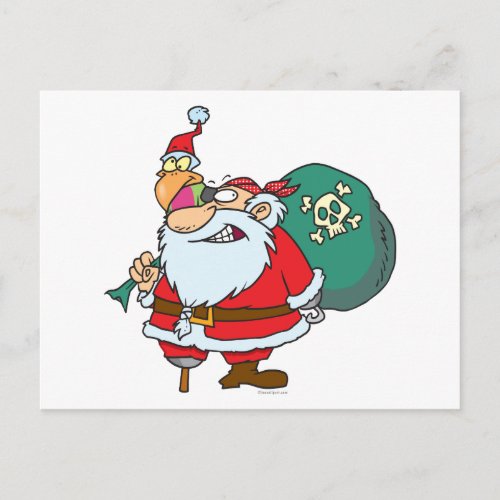 funny pirate santa and xmas parrot cartoon holiday postcard