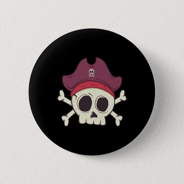 Funny Pirate Skull Cartoon Halloween  Button (Front)