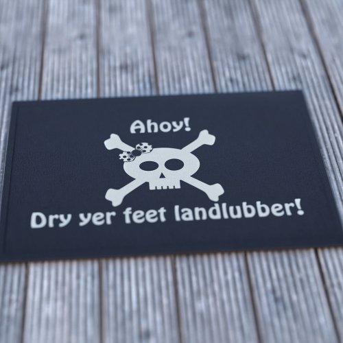 Funny Pirate Skull Crossbones Landlubber Black Doormat