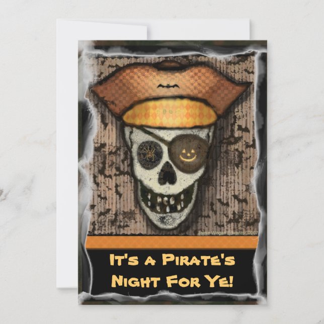 Funny Pirate Skull Halloween Party Invitation (Front)