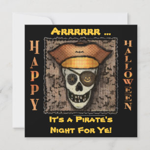 Funny Pirate Skull Halloween Party Invitation