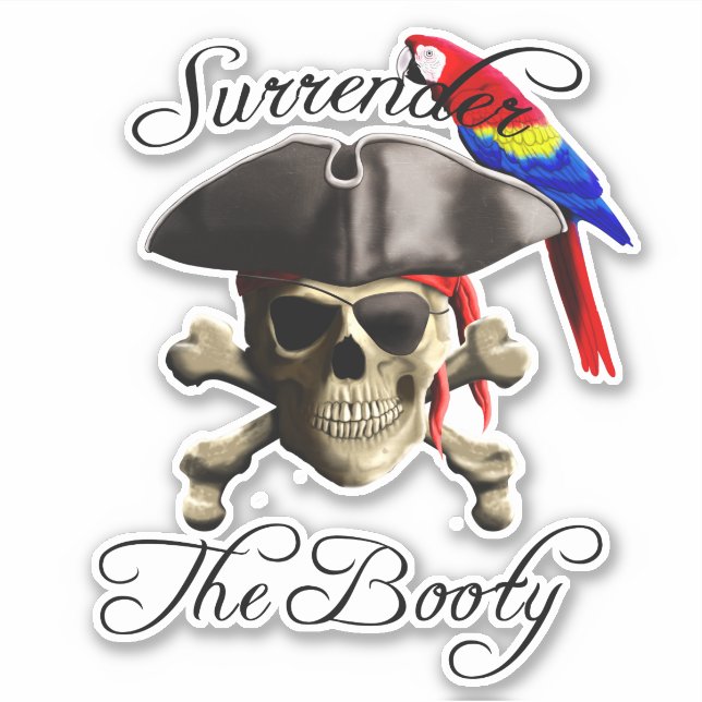 Funny Pirate Surrender The Booty Sticker (Front)