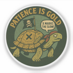 Funny Pirate Turtle Patience Gold Sticker