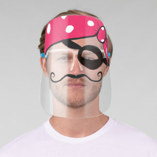 Funny Pirate with Bandana, Eye Patch and Mustache Face Shield
