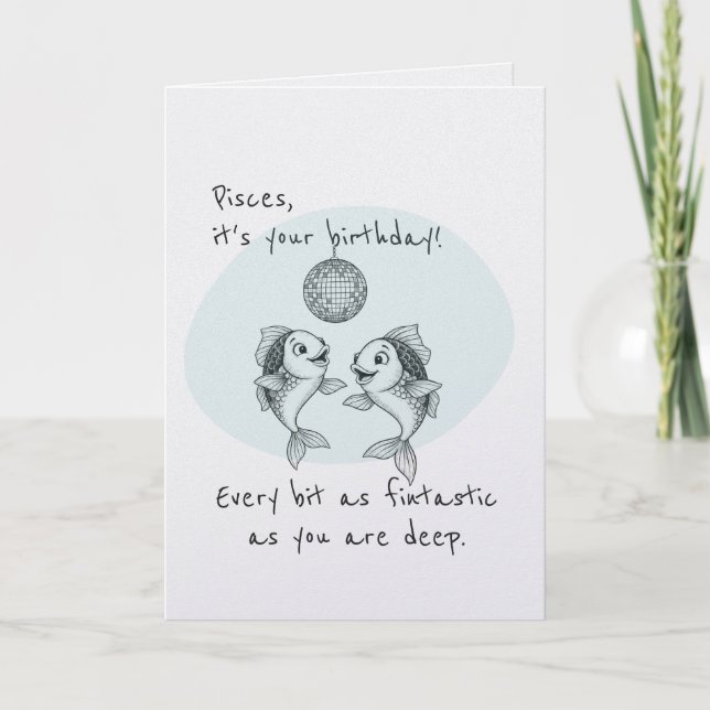 Funny Pisces Birthday Card Disco Zodiac Fish (Front)