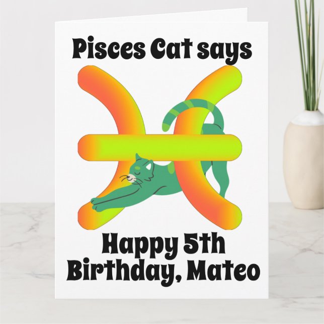 Funny Pisces Cat Personalized Birthday Card (Front)