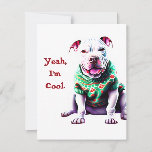 Funny Pit Bull in Christmas Sweater Holiday Card