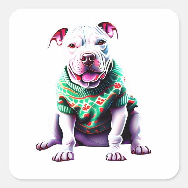 Funny Pit Bull in Christmas Sweater Sticker (Front)