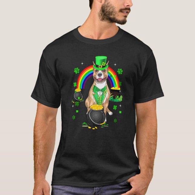 Funny Pit Bull Leprechaun Shamrock St Patrick's Da T-Shirt (Front)