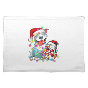 Funny Pitbull Dog Christmas Tee Snowman Xmas Light Cloth Placemat